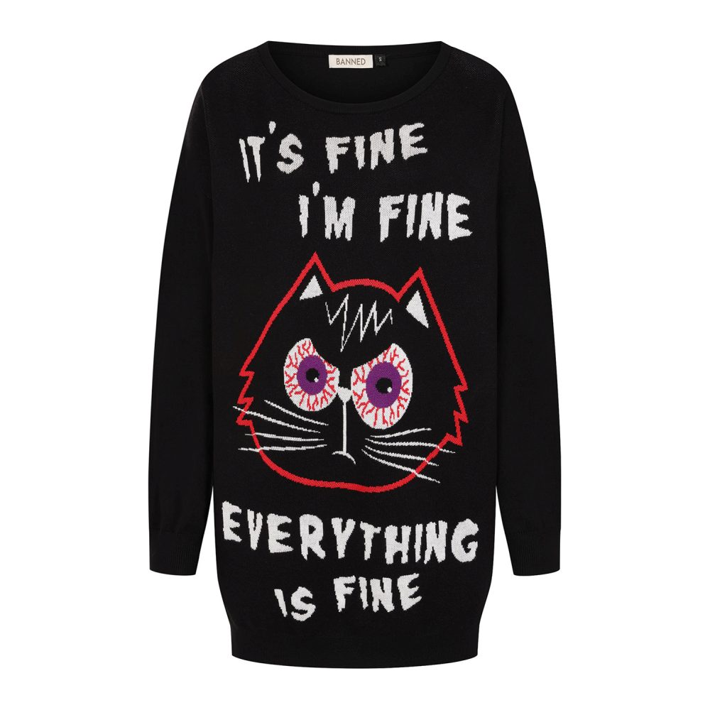 Banned - Panic Purrfect Strick pullover - Schwarz